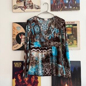 Body Central Blue and Brown Paisley Blouse